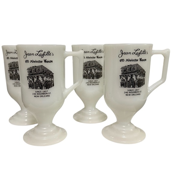 Vintage Set of 4 Jean Lafitte's Old Absinthe House New Orleans Milk Glass Mugs - Picture 2 of 7